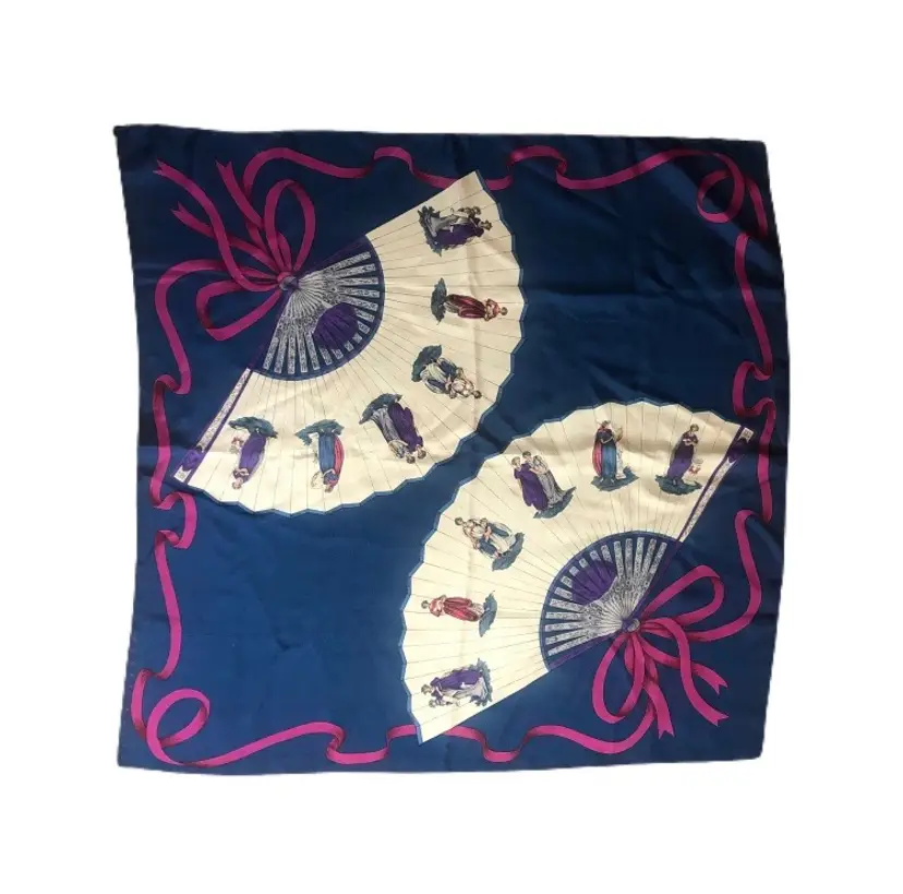 Square Scarf Perry Ellis Brand Fan Design Hand Rolled Hem