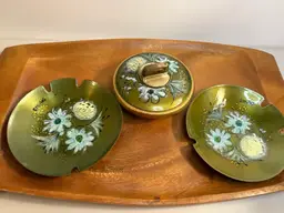 Sascha Brastoff Enamel On Copper Ashtrays And Table Cigarette Lighter