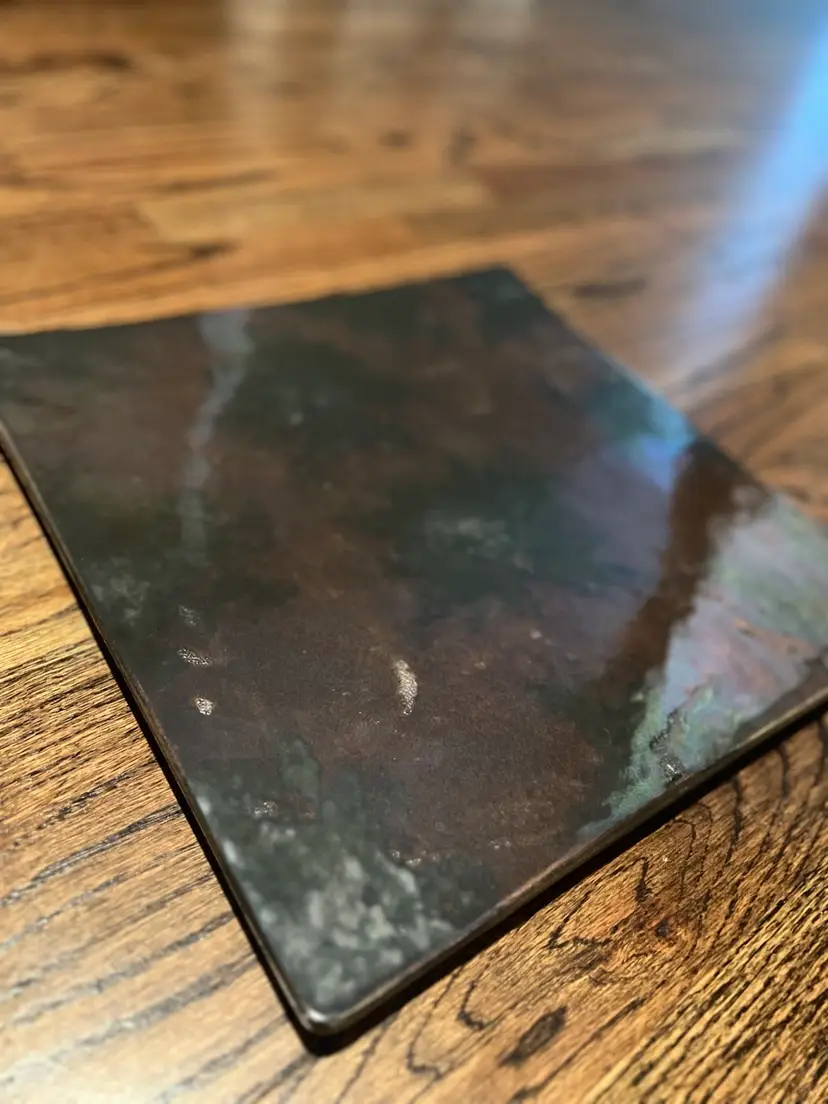 Wow ! Botossi Cosmic Square Metallic Iridescent OilSlick Platter MCM Made In Italy 
Flavia SRL Montelvpo Fino Italy