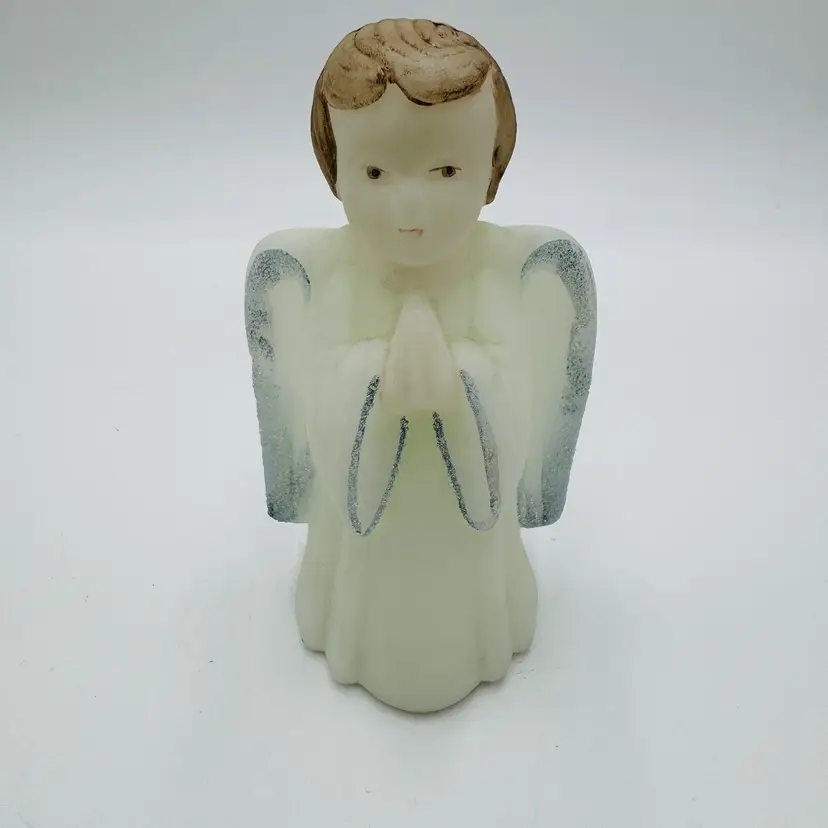 Vintage 1970 Fenton Praying Ivory 4.5" Angel Glass Glitter Hand Painted Figurine