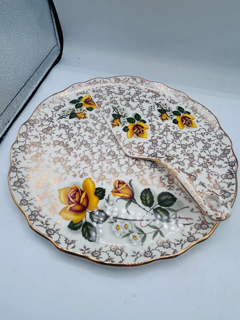Vintage "Old Foley" James Kent Bone China Scalloped Cake Plate with Matching Server