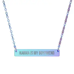 Karma Is My Boyfriend Horizontal Bar Necklace, Engraved