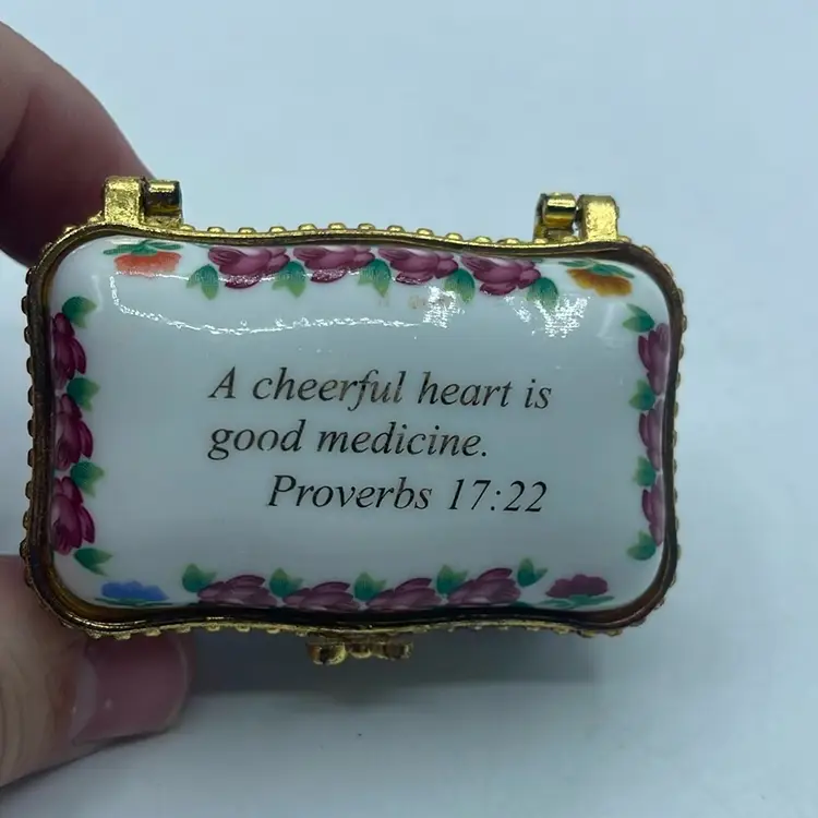 Floral Trinket Box With Religious Verse 2.5 Inches