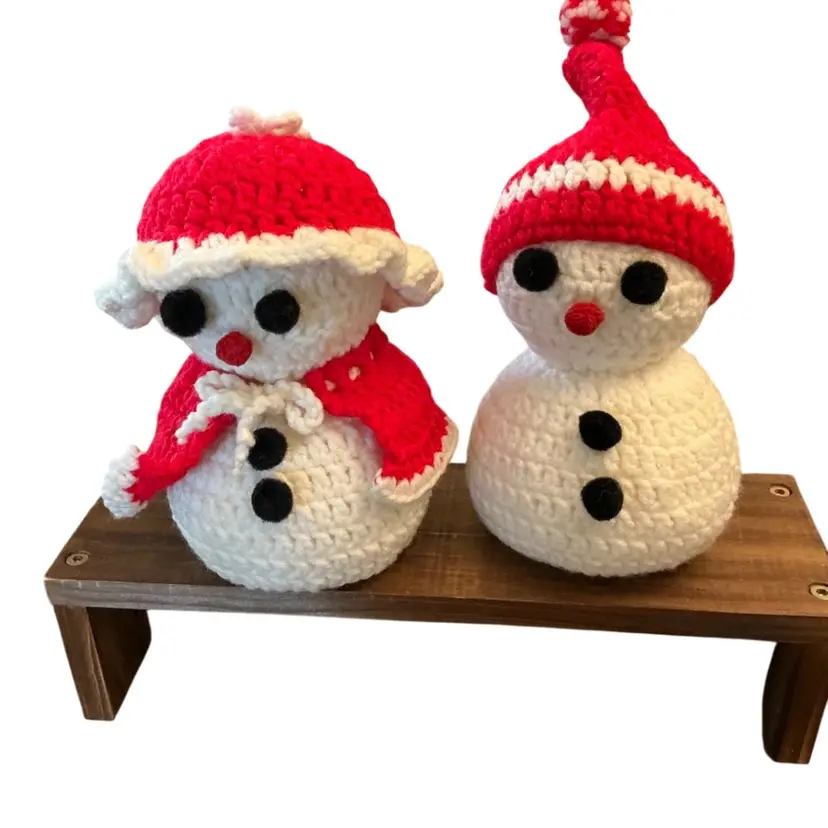 Handmade Mr. & Mrs. Snowman Figures Two Piece Set