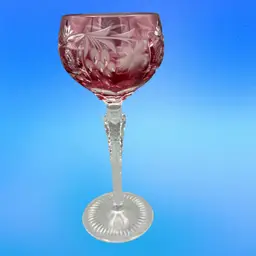 Nachtmann Traube Crystal Wine Glass Cranberry Pink Cut to Clear 8 1/4" Germany