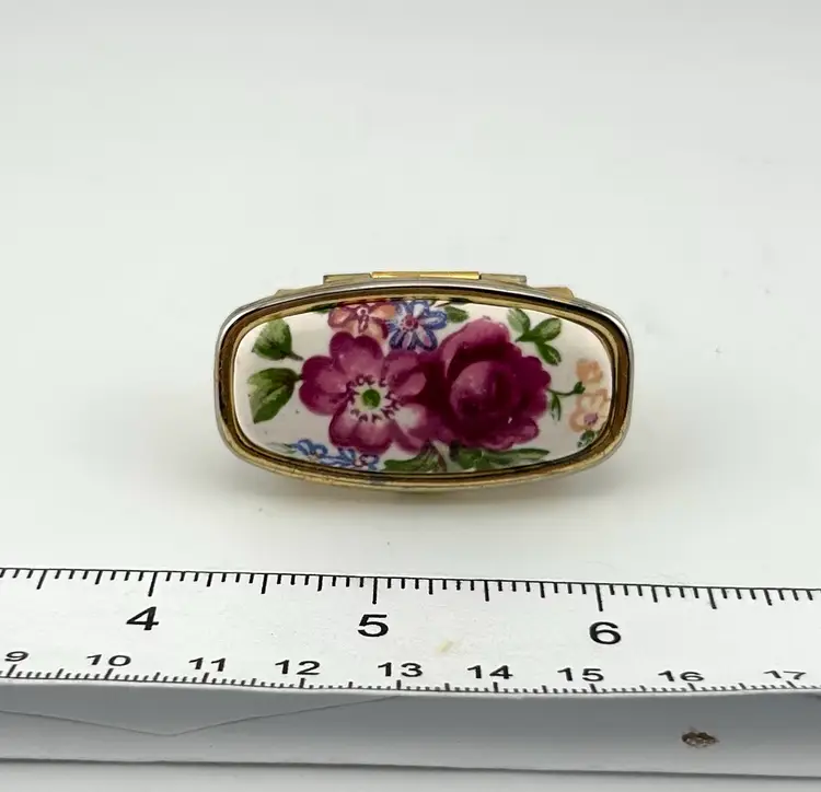 Gold Tone Enamel Lipstick Holder With Mirror 2”x 1.25”