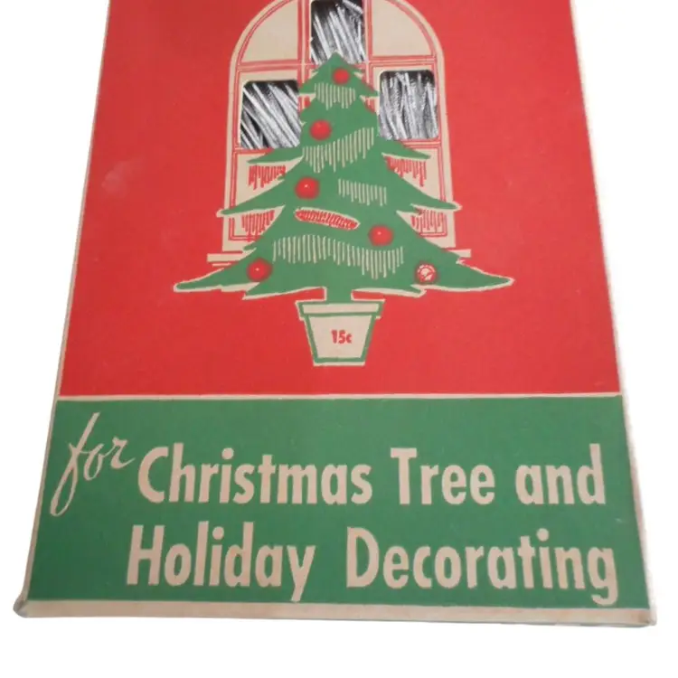 NIB Vintage 40’s Graphic Christmas Tree Icicles Fireproof Xmas Tinsel Box #5