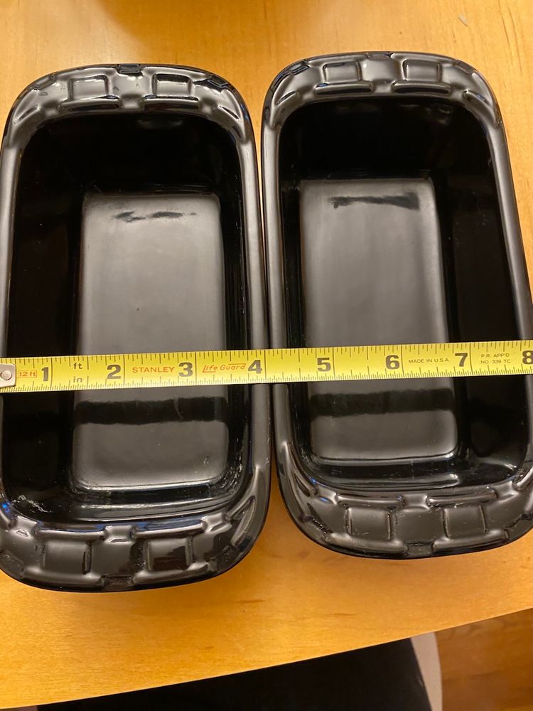 2 VINTAGE LONGABERGER BLACK ONYX CERAMIC LOAF PANS