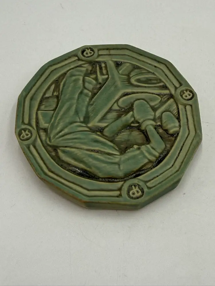 Rookwood Pottery Aurora Potter At The Wheel Green Round Trivet Coaster Tile 2010