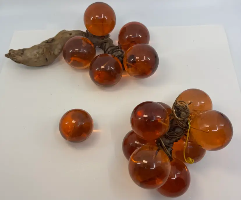 Large Vintage Amber Lucite Grapes Cluster MCM BROKEN AS-IS For Repair or Parts