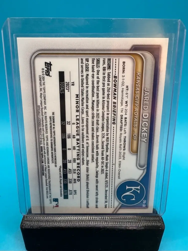 Jared Dickey 1st Bowman Chrome Auto Kansas City Royals