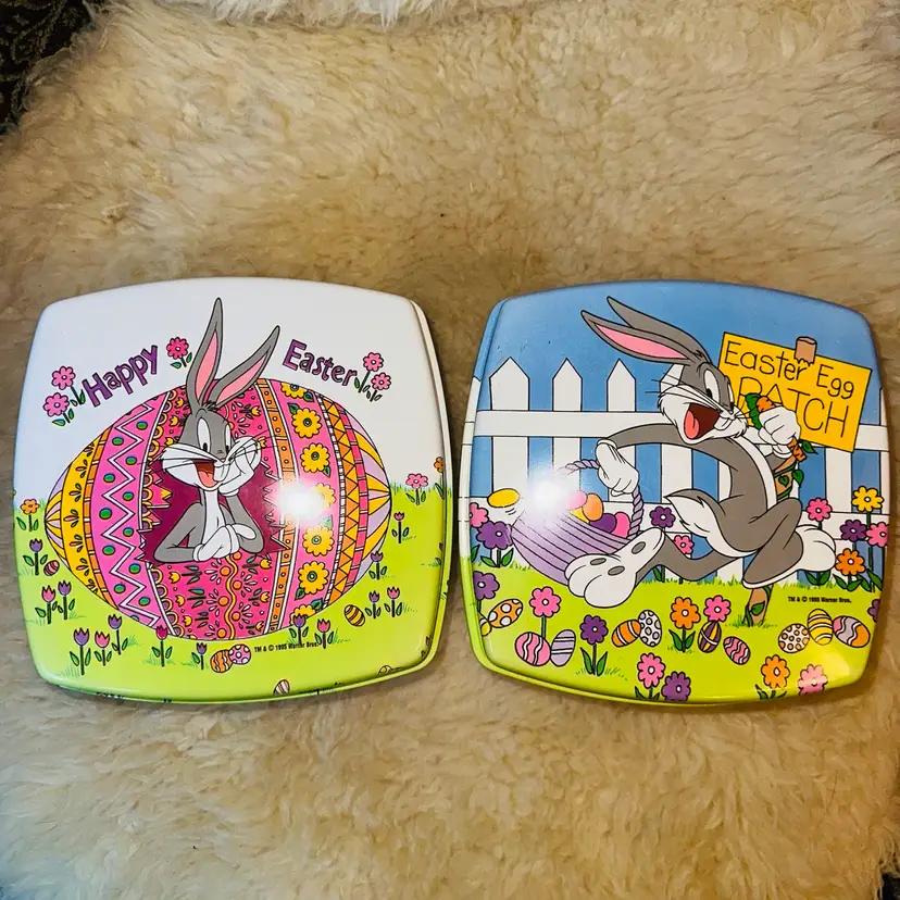 Vintage 1995 Warner Bros Bug Bunny Easter Theme Plastic Storage Boxes Set Of 2
