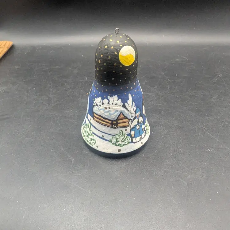 Vintage Russian Nesting Doll Shape Christmas Ornament Signed Dated Hand Painted Santa and Snowman.