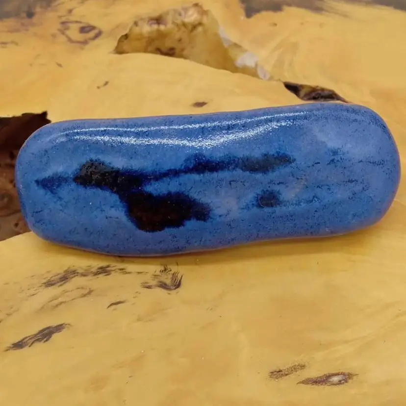 Pottery hair clip, hand made, barrette, blue