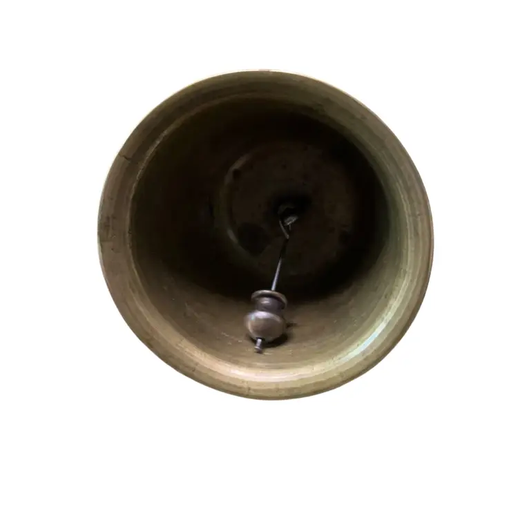 14. Vintage Brass Bell with Engraved Floral Design and Wooden Handle