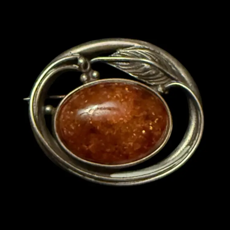 Sterling Silver and Amber Brooch 1.25”