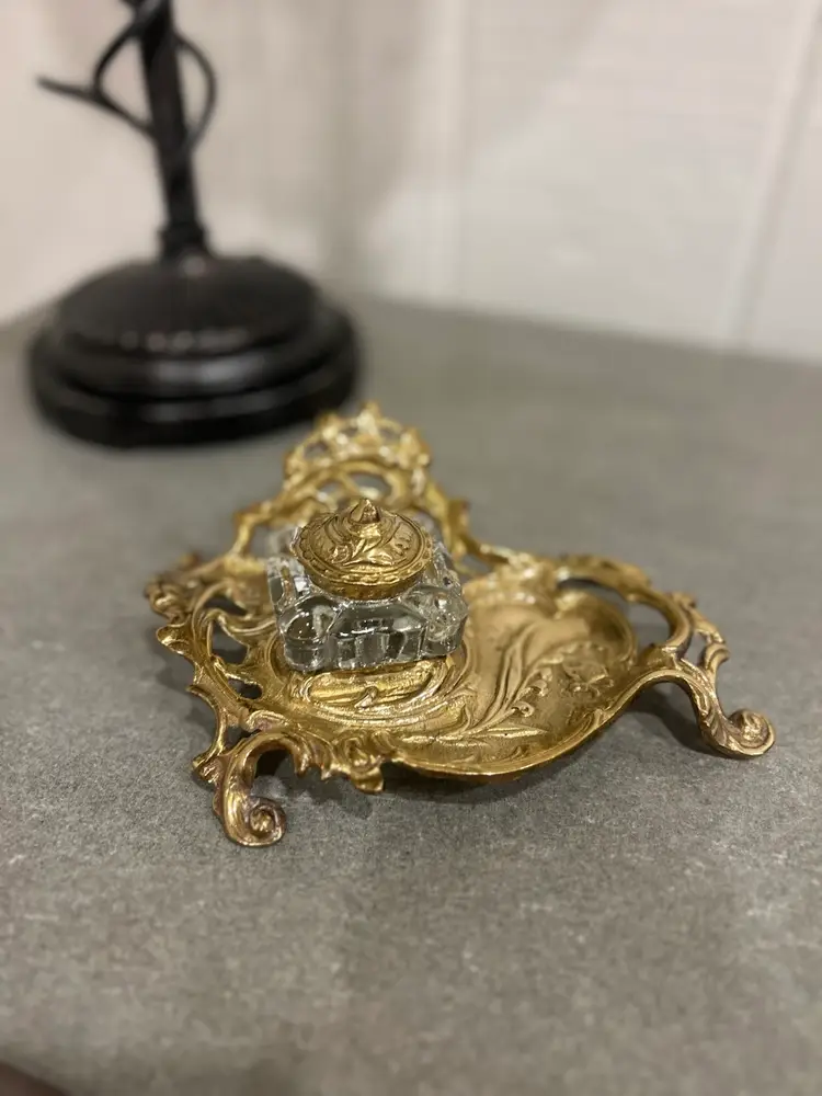 Antique/Vintage Brass Inkwell
