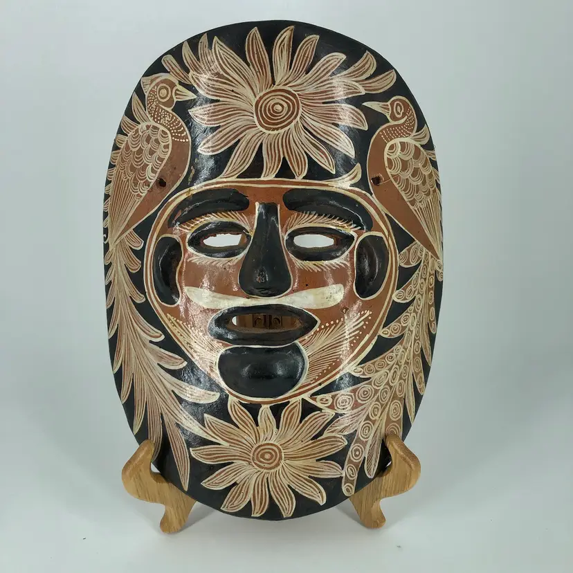 Mexican Hand-Crafted  Clay Pottery Mask Folk Art Wall Hanging