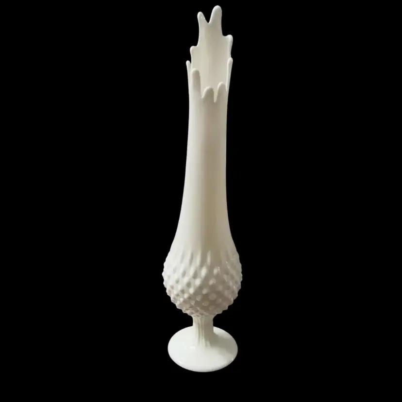 Vintage Fenton Hobnail Milk Glass Swung Vase 15'' 9 Fingers