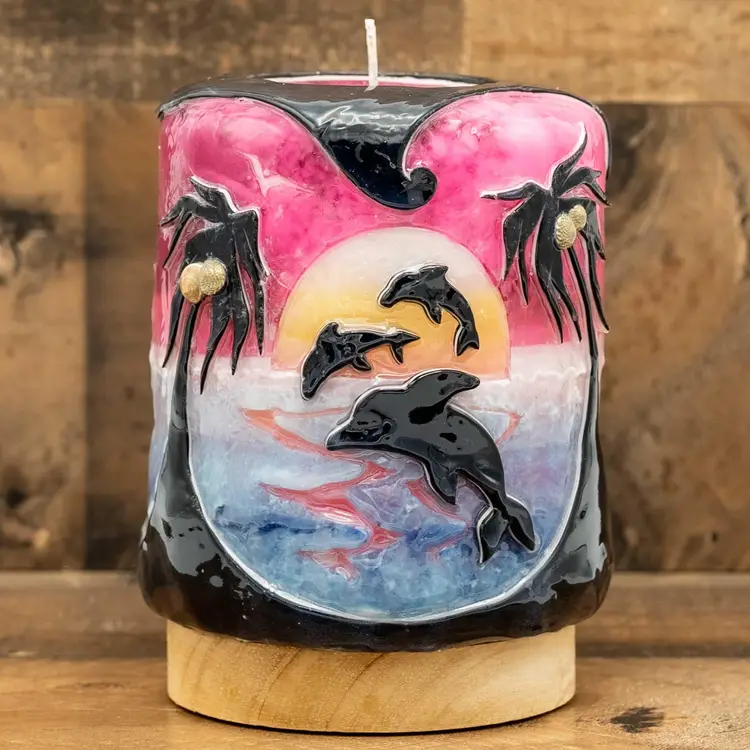 GLOW CANDLE: WP-6500-SUNSET SPLASH DOLPHIN PARTY