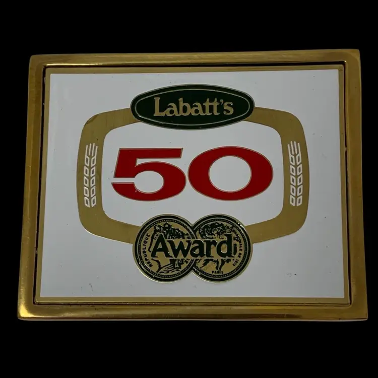 Vintage LABATTS 50 Ale BEER Solid Brass Belt Buckle Sign Logo New Old Stock