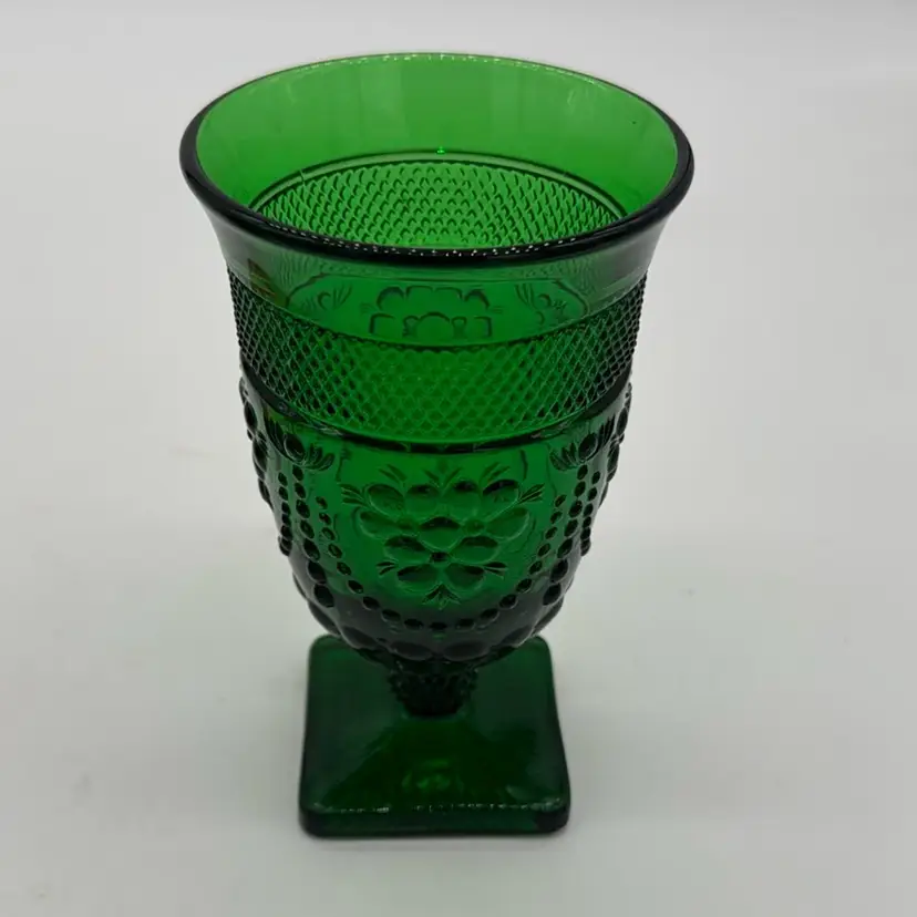 Glass -  Vintage Imperial Glass Ohio Green Textured Ball Stem 6”H