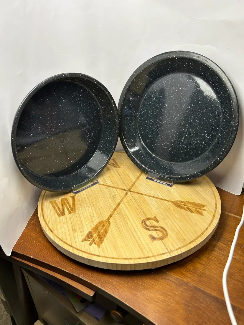 0011 Vintage Navy Blue With White Speckle 9” Round Cake Pan, And 12” Pie Pan