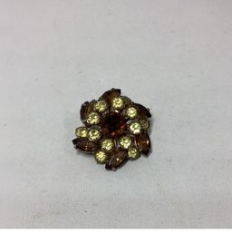 Brown & Yellow Rhinestone Brooch 1” Older