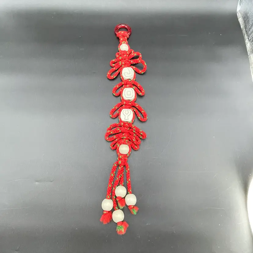 Christmas Macrame Door Hanging JOY Ceramic Blocks White Wooden Beads Boho VTG