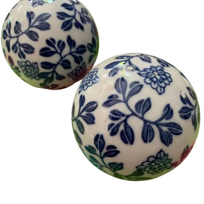3” Diameter Fabulous Blue And White Ceramic Orbs (lot Of 2)