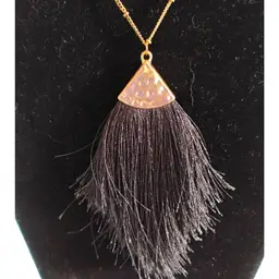 #01 Tassel Pendant Necklace, 28in, Gold-tone chain, Fringe fan pendant.