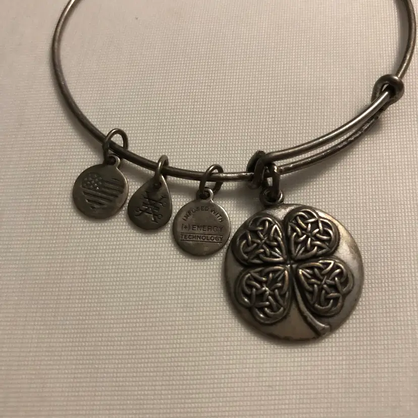 Alex & Ani Retired Four Leaf Clover Charm Bangle Bracelet
