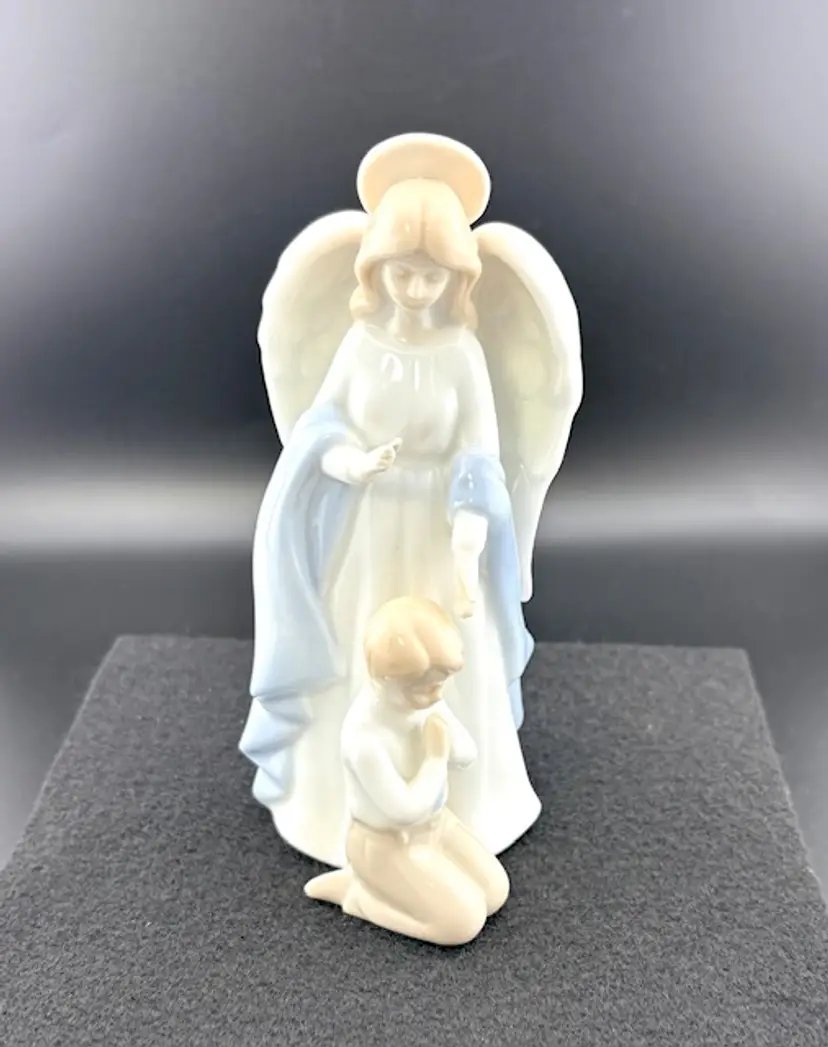 Vintage Ceramic Guardian Angel and Boy Figurine - Communion GIft - Amscan 5.5" Tall x 2.5" Wide