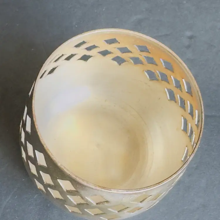 #1227 Diamond Cut, Metal, Silver Tone, On Brass, Candle Holder