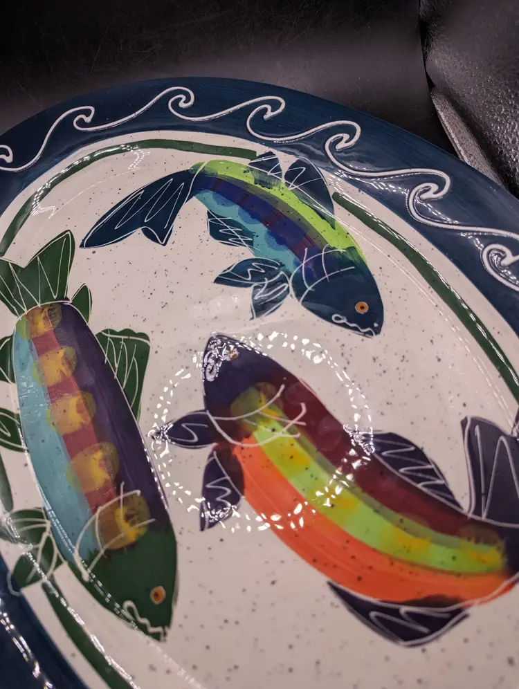 Vintage Backsplash SALMON 2001 Julie Ueland for Harry & David Fish Plate Platter  More Than 16x11".