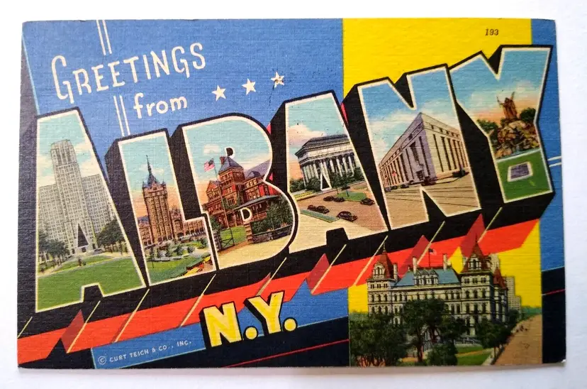 Greetings From Albany New York Large Big Letter City Postcard Linen Curt Teich