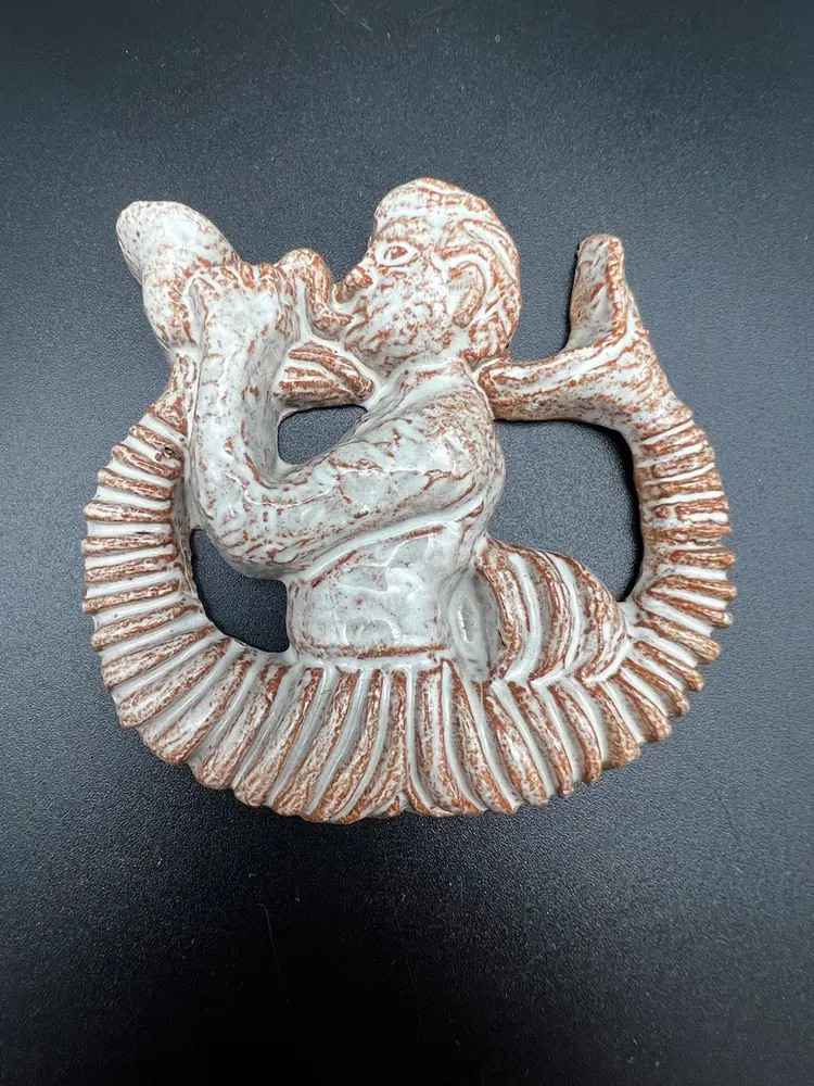 Vintage Moravian Pottery Tile Nautical Ocean 1999 3 1/2” X 3 1/3”