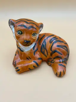 Hand-Painted Vintage Ceramic Tiger Figurine - 5.75"x4.75"x4”