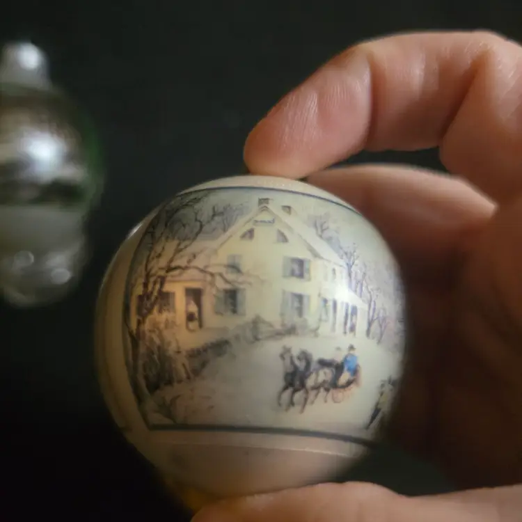 Currier & Ives Glass Ornaments – Set of 2 – Hallmark 1984 & Homestead Winter