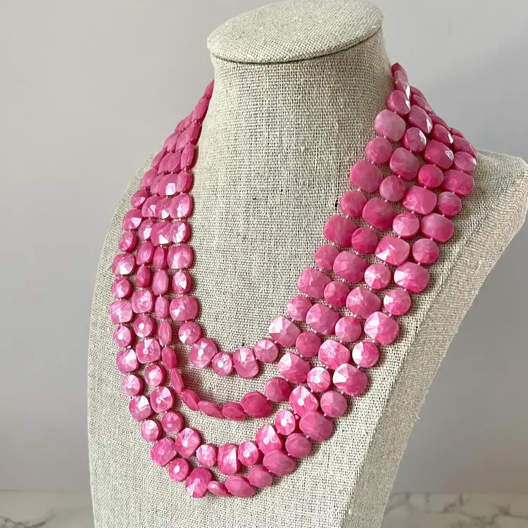 Vintage Multi Strand Necklace With Pink Beads Adjustable Up To 18 Inches