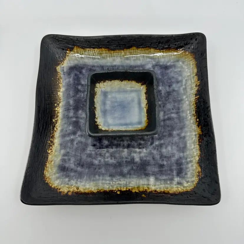 Celedon Glazed Ceramic Square Plates Set/2