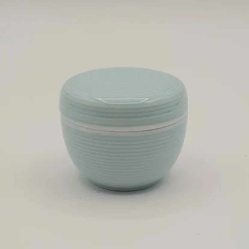 Vintage Noritake Light Blue Porcelain Trinket Box Robin's Egg Blue Pinstripe