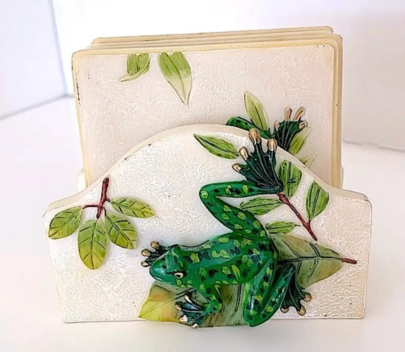 FROGS! A. Richesa Corporation, resin coasters, hand painted FROGS and accents🐸