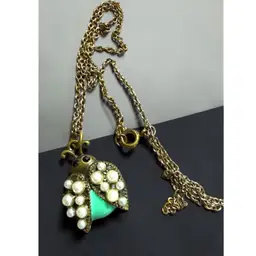 Vintage Brass Tone Lady Bug Pendant On 16” Necklace Chain