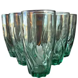 5 Anchor Hocking Central Park Green Ivy Swirl Wave Glass 17 oz Drinking Glasses
