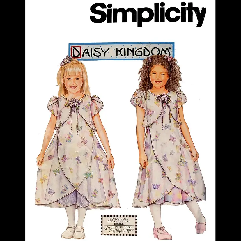 Vintage Simplicity Girls Dress Pattern By Daisy Kingdom - Childs Slip and Dress With Bonus Doll Clothes Pattern