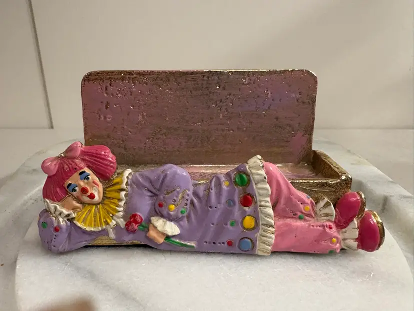 Business Card Holder Ron Lee female clown personally signed heavy metal Rare