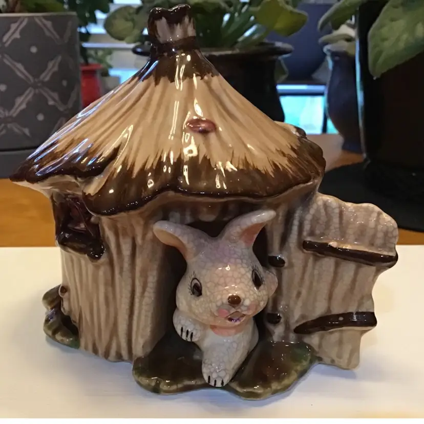 1950’s Ceramic Bunny In A Hutch Planter