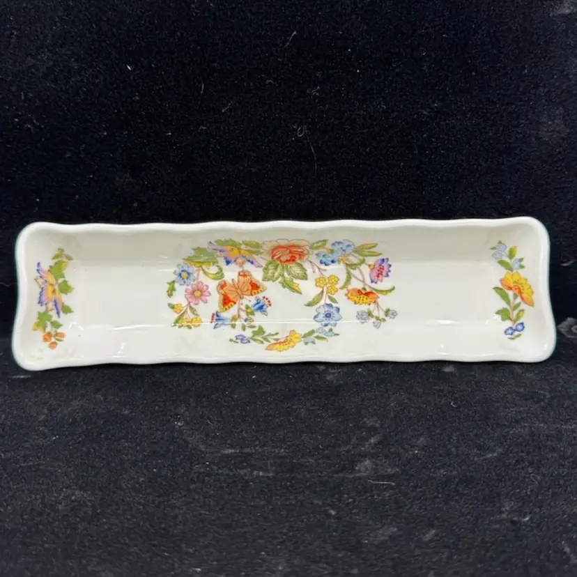 Aynsley 'Cottage Garden' bone china mini tray with floral and butterfly decoration