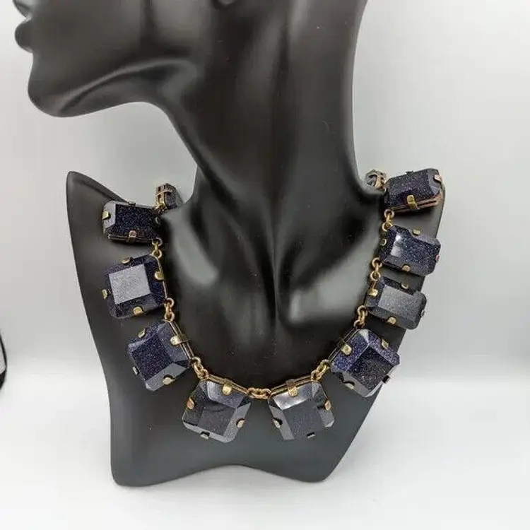 Huge Blue Goldstone Venetian Glass Haute Couture Runway RIVIERE NECKLACE